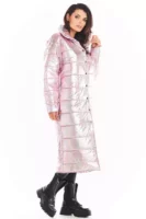 Roza ženska holografska jakna s višom kragnom