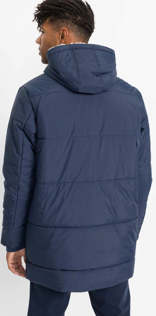 Prošivena tamnoplava muška zimska jakna s kapuljačom