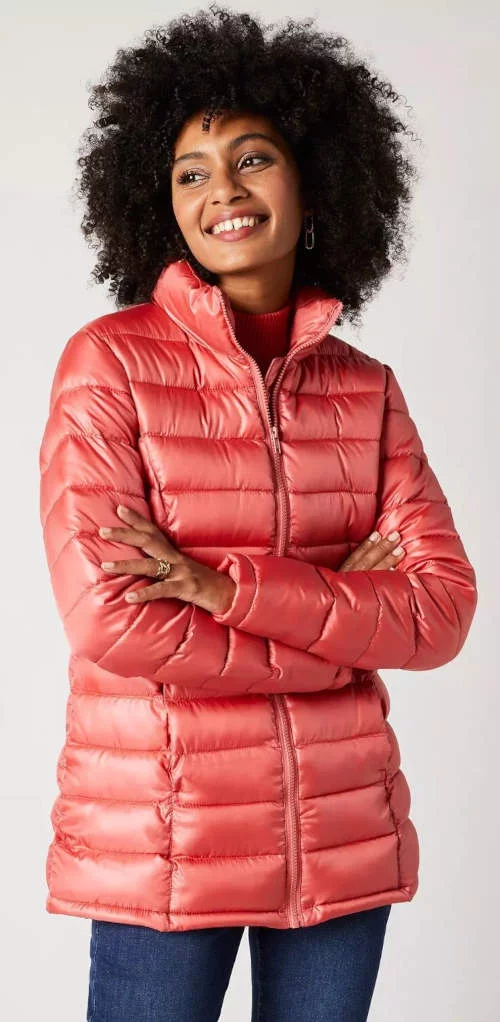 Koralno roza prošivena ženska zimska jakna jeftine