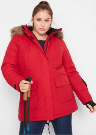 Crvena funkcionalna vanjska zimska planinska jakna za punije s podstavom i krznom