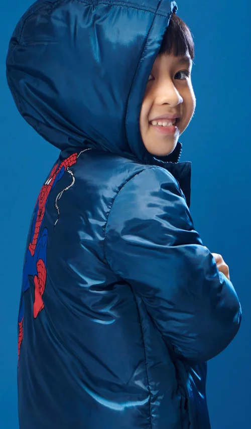 Dječja prošivena jakna Spider-man s kapuljačom