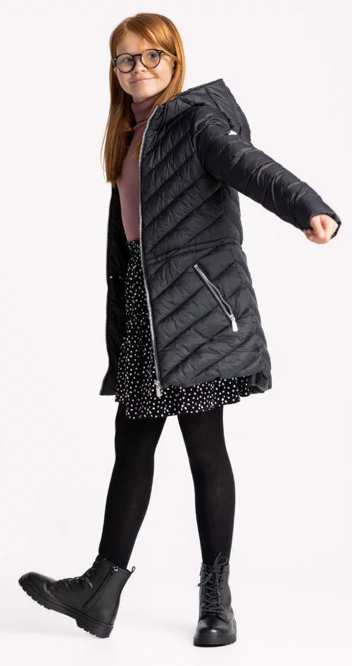 Duža crna prošivena zimska jakna za djevojčice Volcano J-Billa