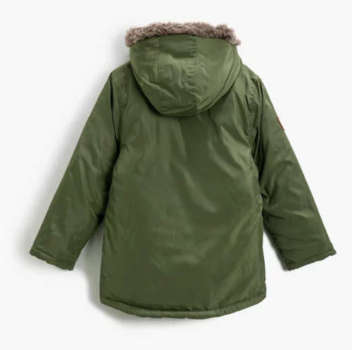 Zelena dječja zimska jakna s kapuljačom i krznom