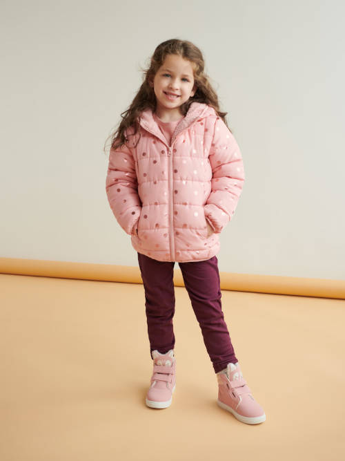 Dječja topla prošivena zimska ružičasta jakna za djevojčice s kapuljačom koja se ne skida